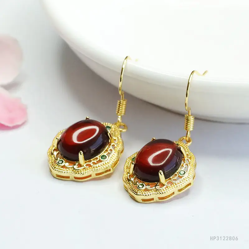 Guan Yu Natural Amber Blood Earrings for Women - Image 5