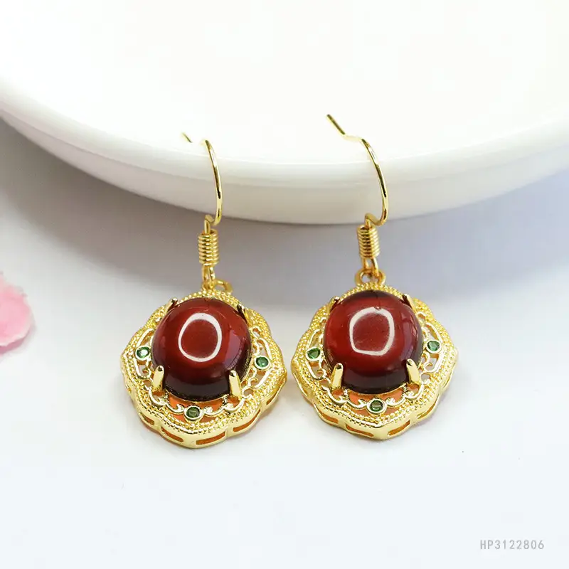 Guan Yu Natural Amber Blood Earrings for Women — feature 6