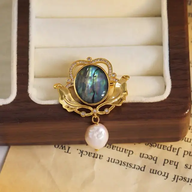 Classical Face Pin with Abalone Pearl Crown - Image 2