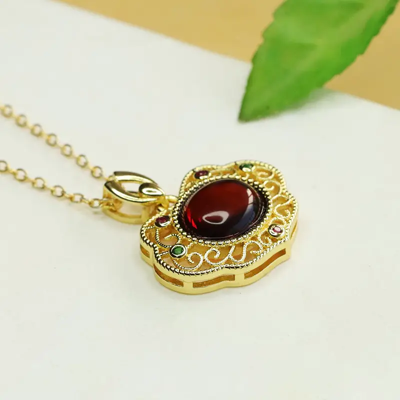 Aiyu Natural Amber Pendant Necklace Blood Red Ruyi Jewelry - Image 5