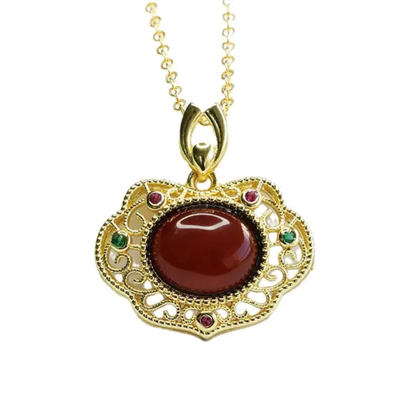 Aiyu Natural Amber Pendant Necklace Blood Red Ruyi Jewelry - Image 6