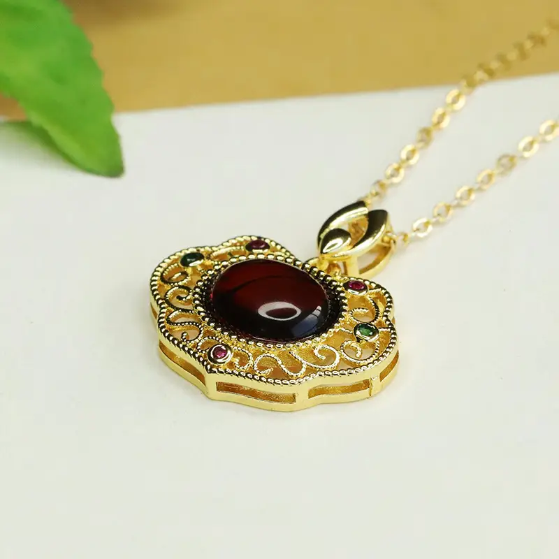 Aiyu Natural Amber Pendant Necklace Blood Red Ruyi Jewelry — feature 9