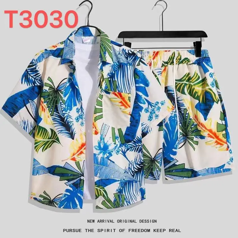 Hawaiian Flower Shirt Beach suit Men's Summer Thin Sanya Travel Couples Seaside Vacation Travel Wear