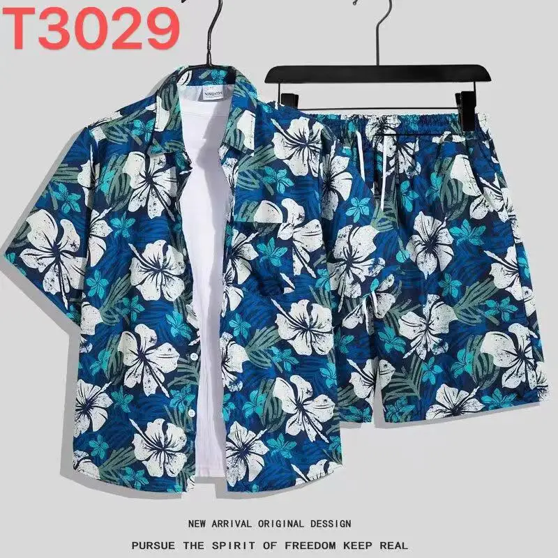 Hawaiian Flower Shirt Beach suit Men's Summer Thin Sanya Travel Couples Seaside Vacation Travel Wear