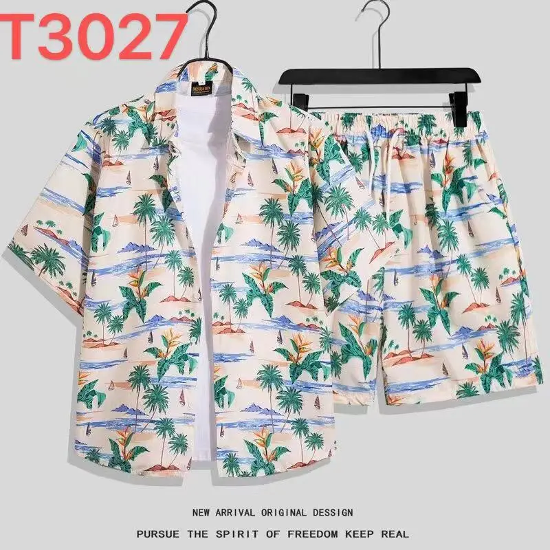 Hawaiian Flower Shirt Beach suit Men's Summer Thin Sanya Travel Couples Seaside Vacation Travel Wear