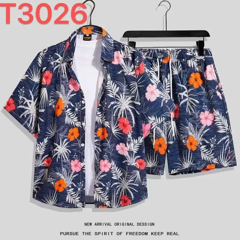 Hawaiian Flower Shirt Beach suit Men's Summer Thin Sanya Travel Couples Seaside Vacation Travel Wear