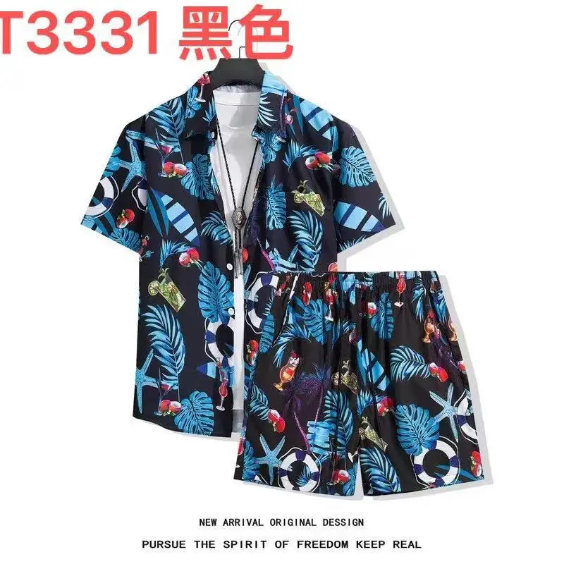 Hawaiian Flower Shirt Beach suit Men's Summer Thin Sanya Travel Couples Seaside Vacation Travel Wear