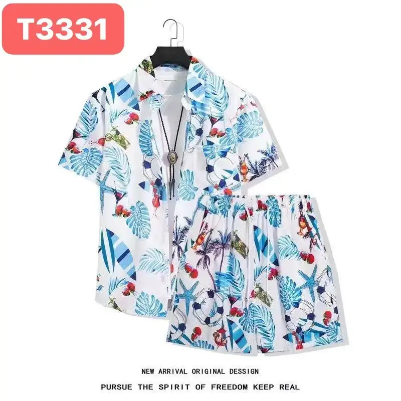 Hawaiian Flower Shirt Beach suit Men's Summer Thin Sanya Travel Couples Seaside Vacation Travel Wear