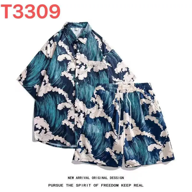 Hawaiian Flower Shirt Beach suit Men's Summer Thin Sanya Travel Couples Seaside Vacation Travel Wear