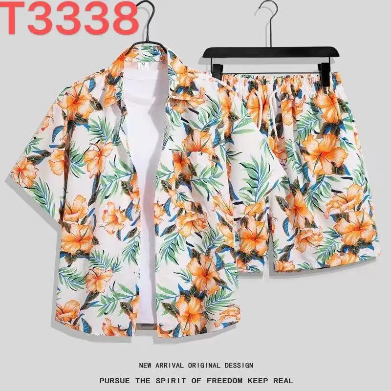 Hawaiian Flower Shirt Beach suit Men's Summer Thin Sanya Travel Couples Seaside Vacation Travel Wear