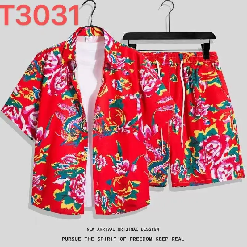 Hawaiian Flower Shirt Beach suit Men's Summer Thin Sanya Travel Couples Seaside Vacation Travel Wear