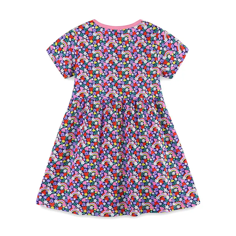 Girls Cartoon Printed Summer Dress Round Neck Short Sleeve - Image 3