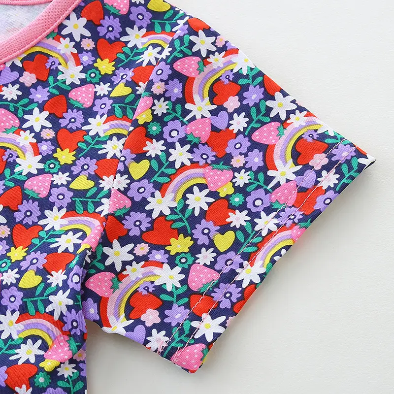 Girls Cartoon Printed Summer Dress Round Neck Short Sleeve - Image 5