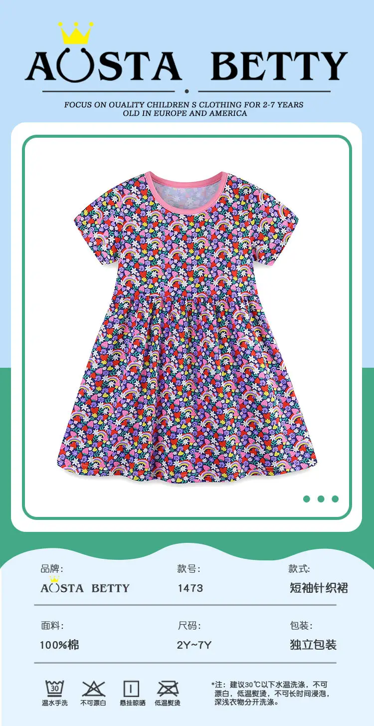 Girls Cartoon Printed Summer Dress Round Neck Short Sleeve — feature 33