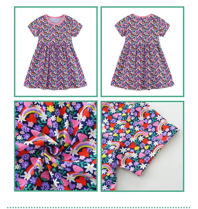 Girls Cartoon Printed Summer Dress Round Neck Short Sleeve — feature 38