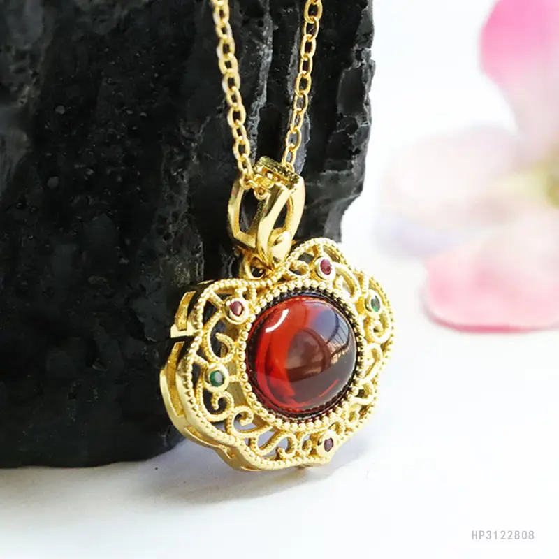 Guan Yu Natural Amber Pendant Necklace Blood Red Ruyi Jewelry - Image 5
