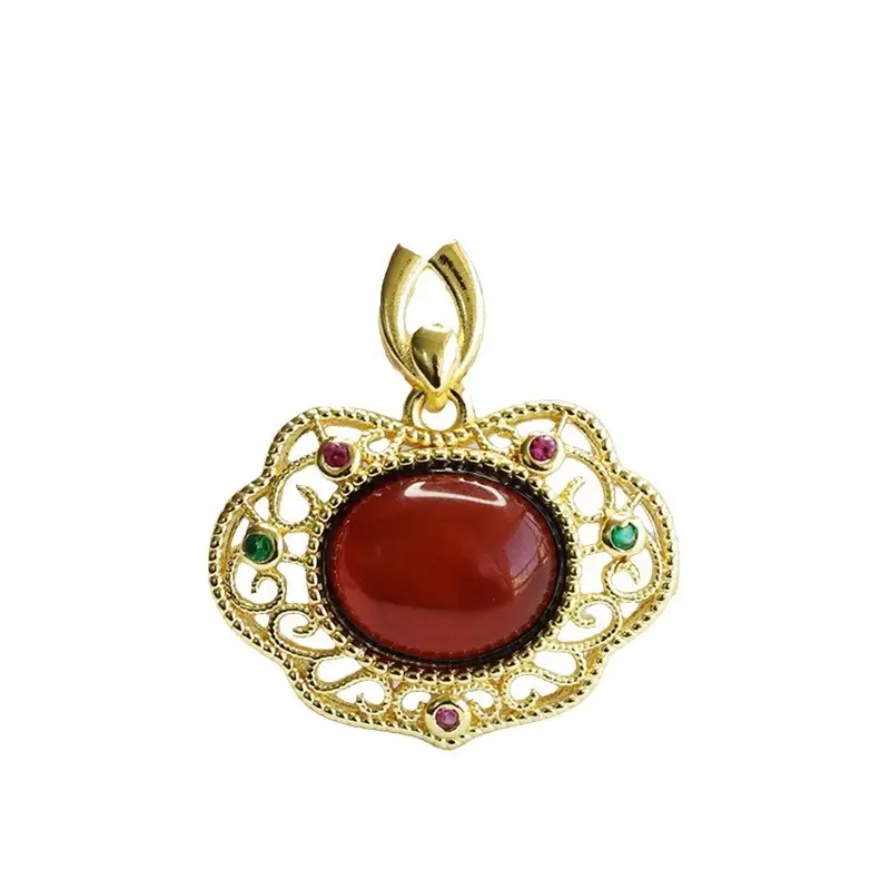 Guan Yu Natural Amber Pendant Necklace Blood Red Ruyi Jewelry - Image 6