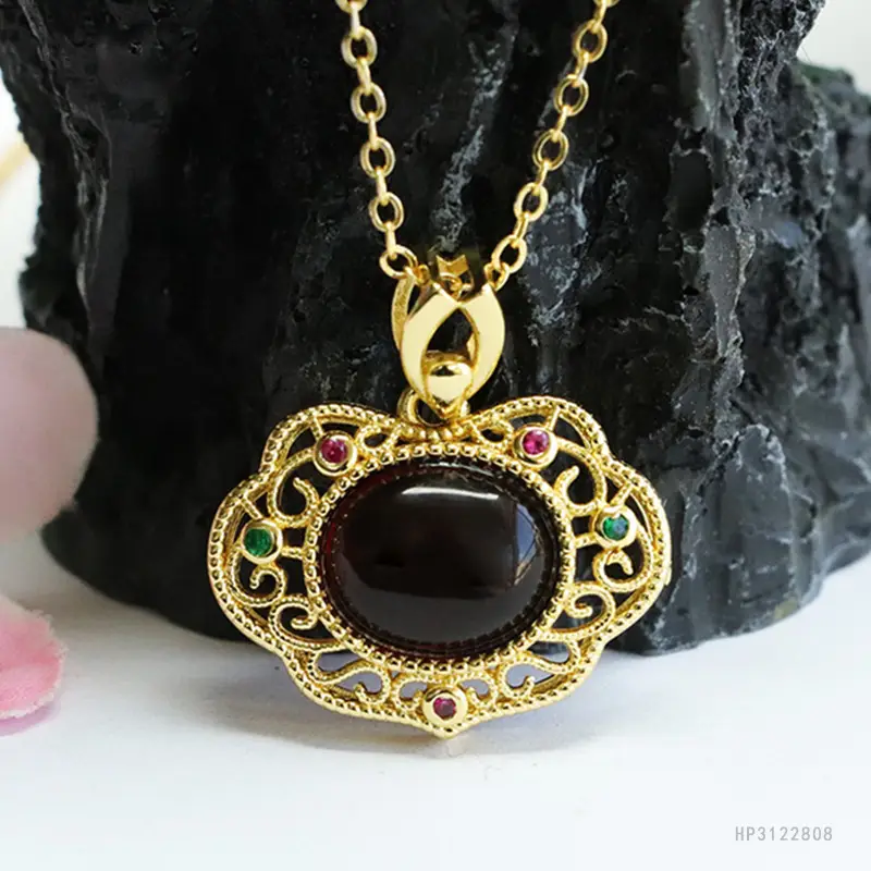 Guan Yu Natural Amber Pendant Necklace Blood Red Ruyi Jewelry — feature 7