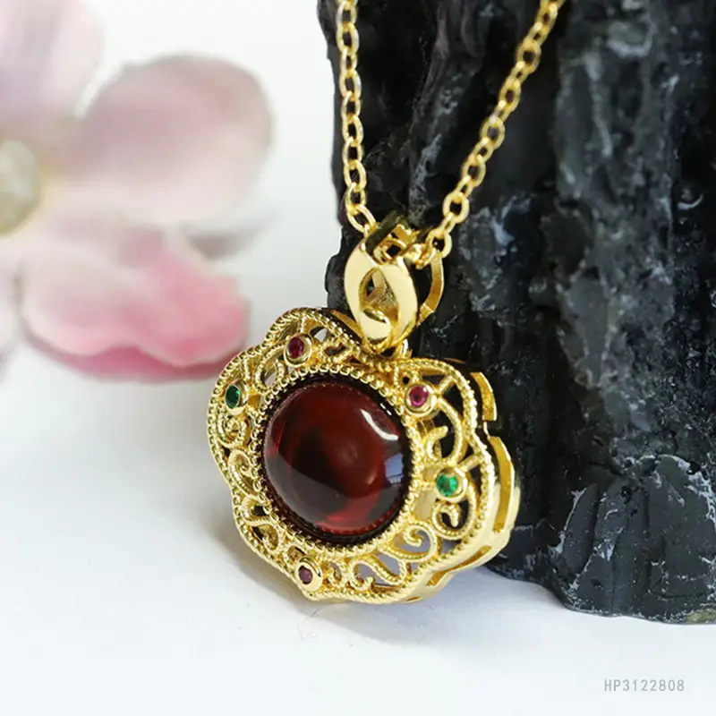 Guan Yu Natural Amber Pendant Necklace Blood Red Ruyi Jewelry — feature 9
