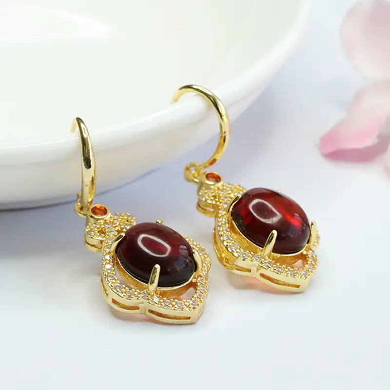Guan Yu Red Amber Earrings for Women - Image 3