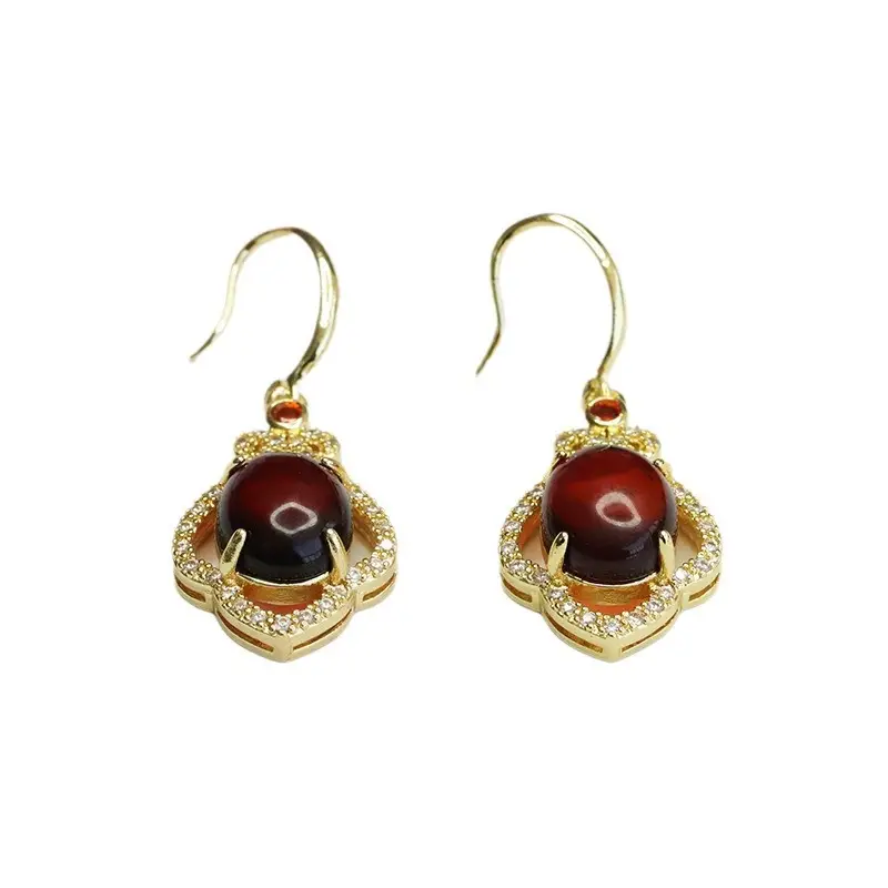 Guan Yu Red Amber Earrings for Women - Image 6