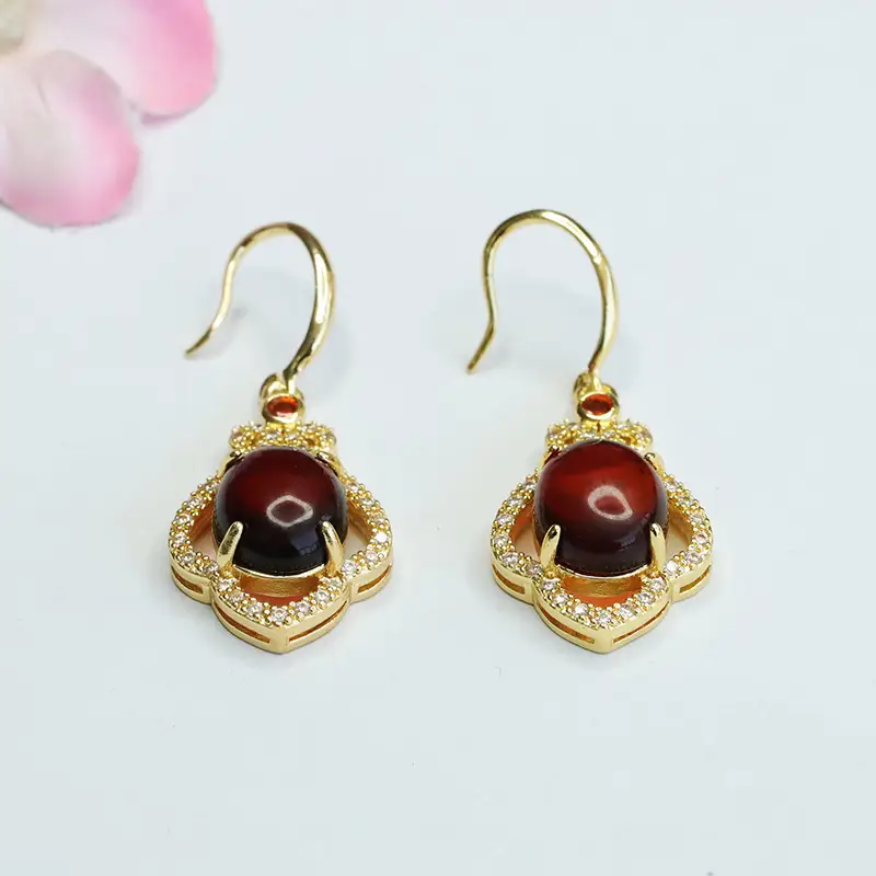 Guan Yu Red Amber Earrings for Women — feature 4