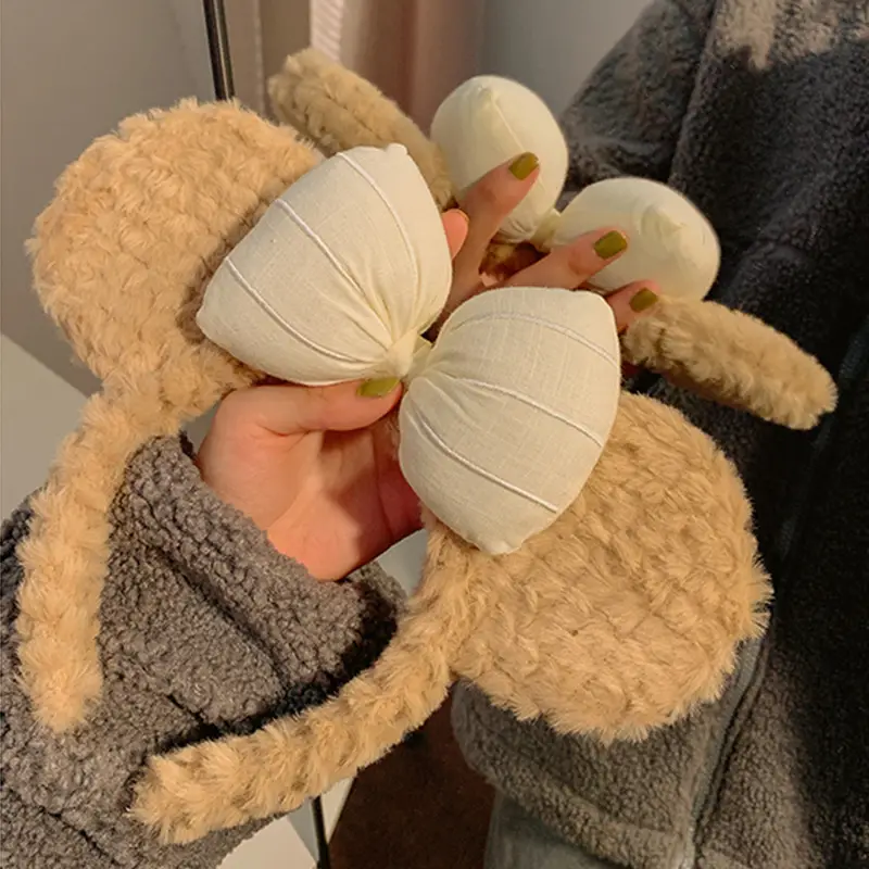 Plush Bear Ear Headband for Women Winter Warm Hairpin - Image 3