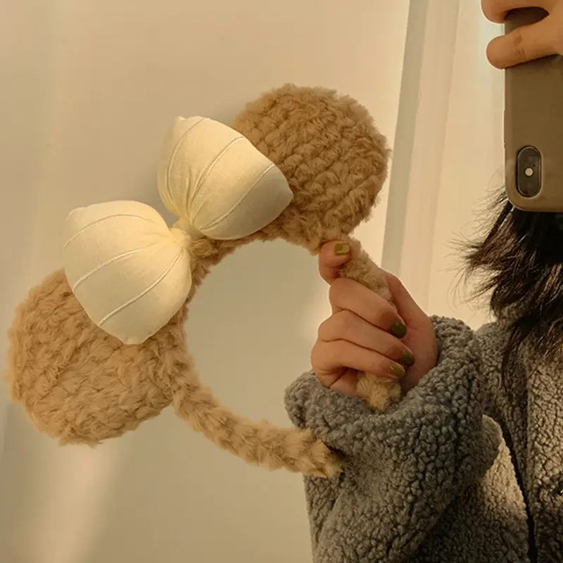 Plush Bear Ear Headband for Women Winter Warm Hairpin - Image 5