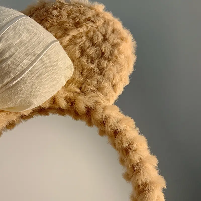 Plush Bear Ear Headband for Women Winter Warm Hairpin — feature 2