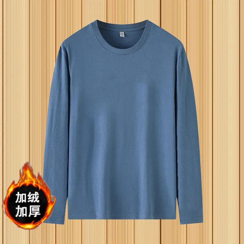 Men Fleece Lined Solid Black T-Shirt Long Sleeve - Image 2