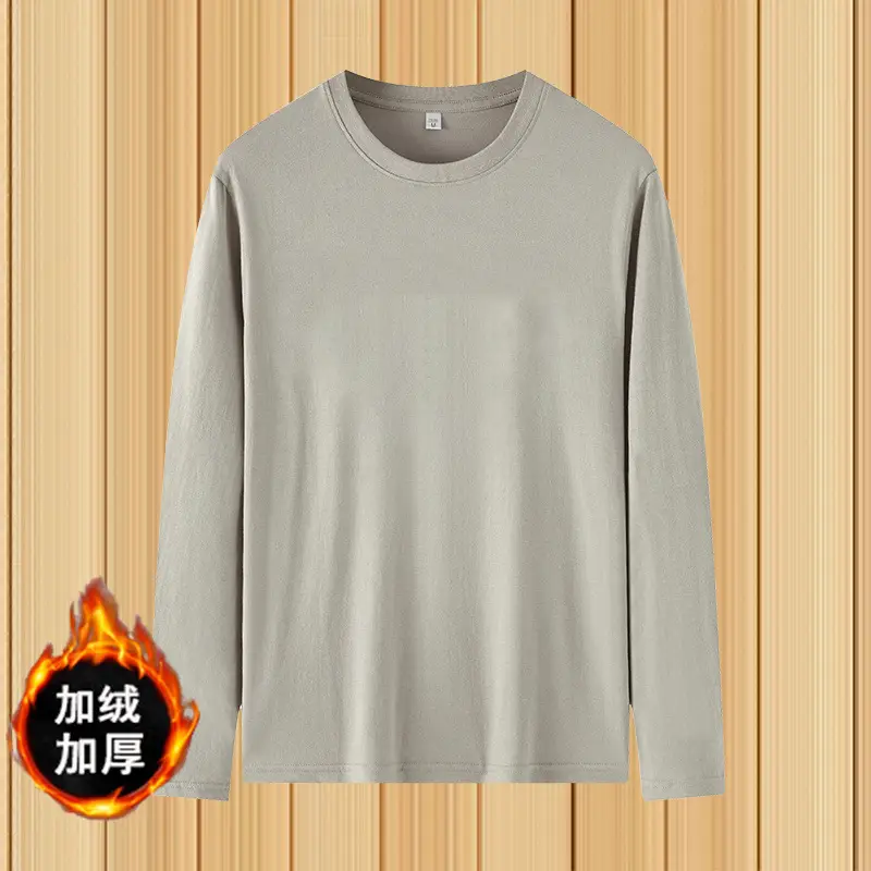 Men Fleece Lined Solid Black T-Shirt Long Sleeve - Image 3