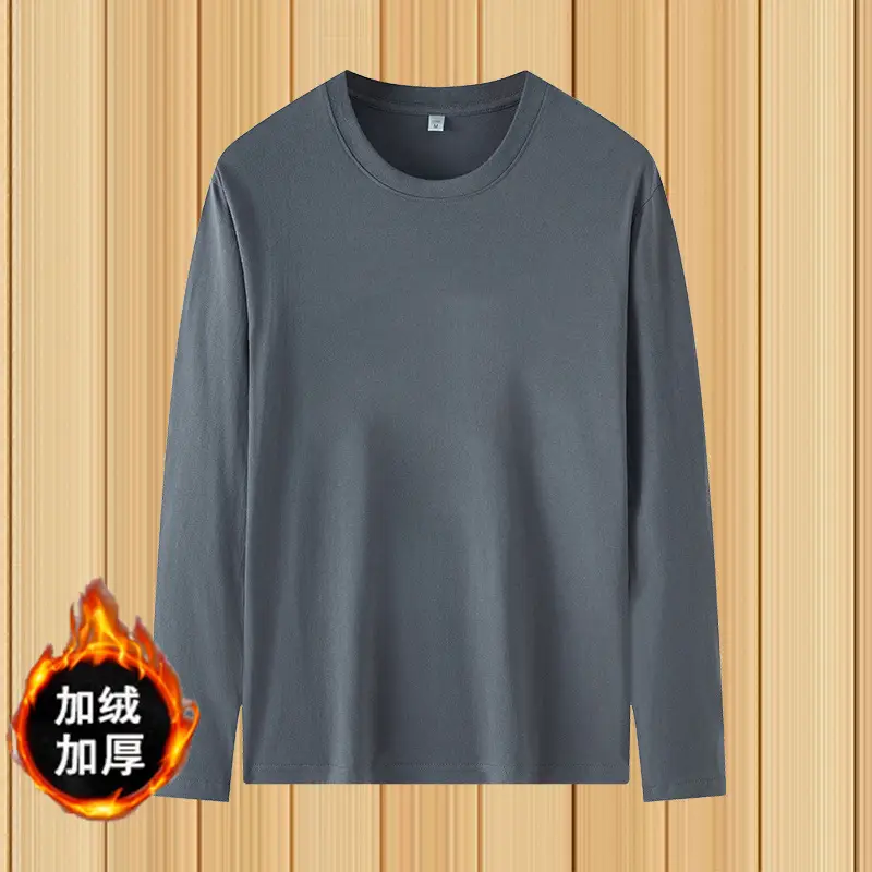 Men Fleece Lined Solid Black T-Shirt Long Sleeve - Image 4