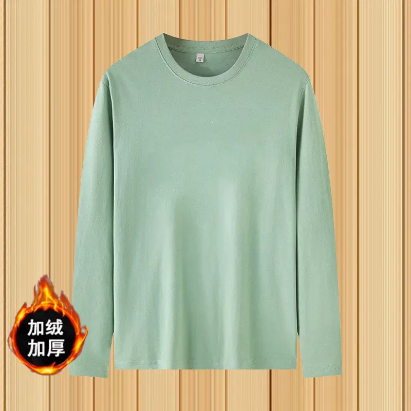 Men Fleece Lined Solid Black T-Shirt Long Sleeve - Image 6