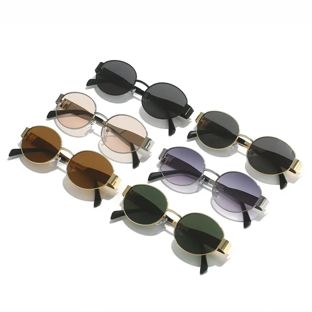 Black Round Metal Sunglasses for Men Women - Image 9