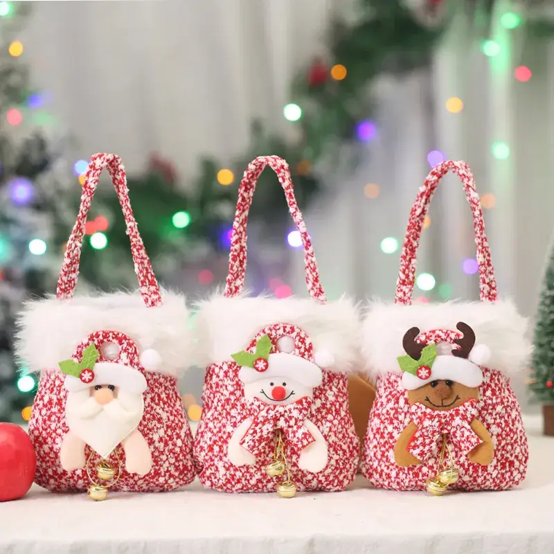 Christmas Eve Candy Bag Red White 14x17cm Portable Apple Gift - Image 5