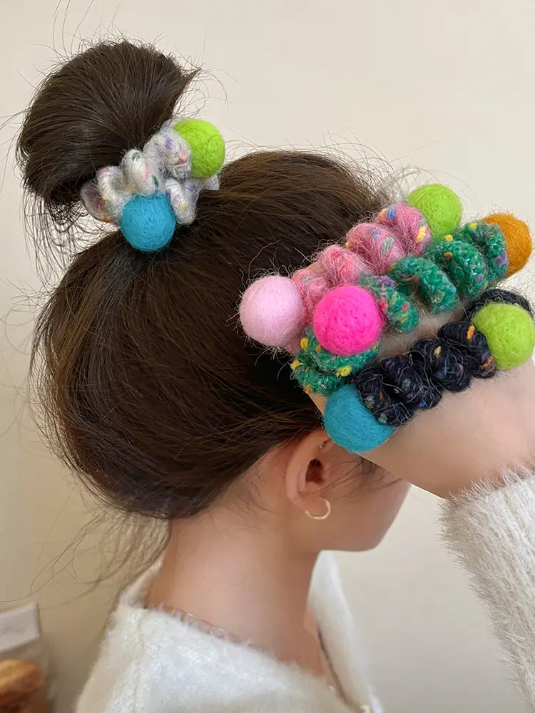 Rainbow Wool Phone Ring Hair Band for Women — feature 1