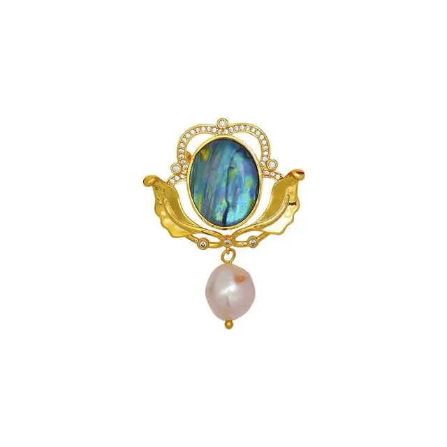 Middle Ancient Pin Crown Abalone Shells Mirror Freshwater Pearl Corsage National Style Brooch Design Sense Niche Advanced Light Luxury - Image 5