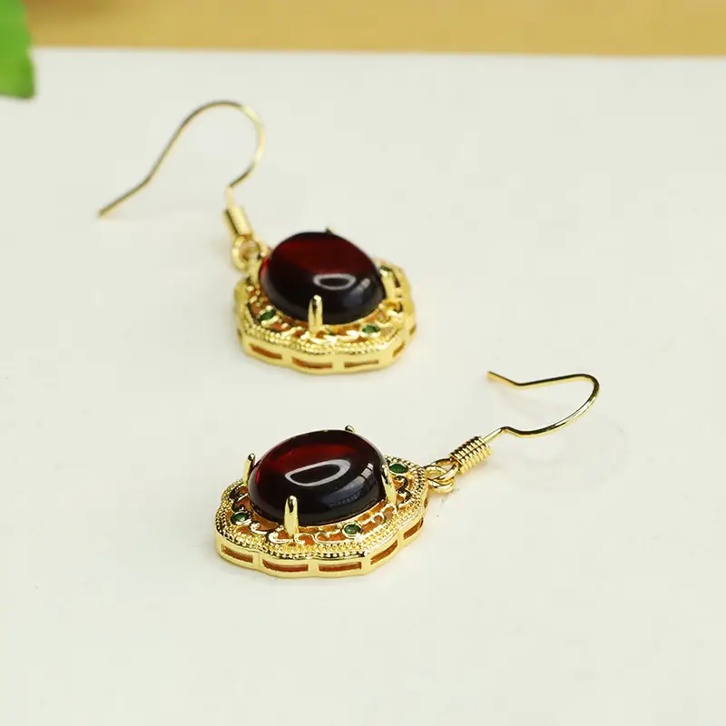 Aiyu Natural Amber Blood Earrings Gold Plated Baltic Sea Hooks - Image 4