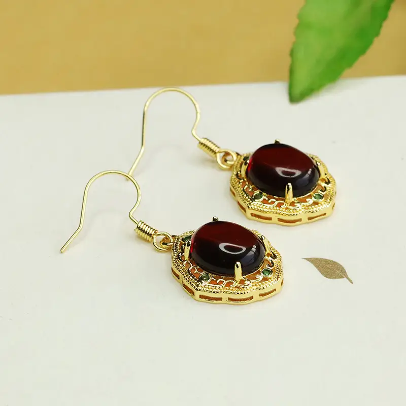 Aiyu Natural Amber Blood Earrings Gold Plated Baltic Sea Hooks - Image 5