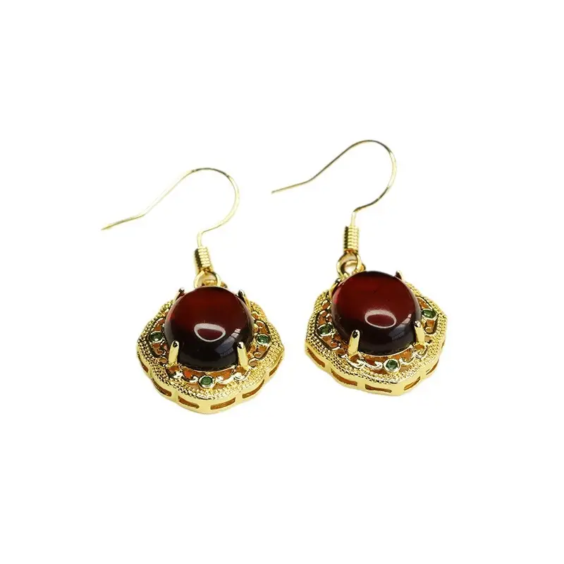 Aiyu Natural Amber Blood Earrings Gold Plated Baltic Sea Hooks - Image 6