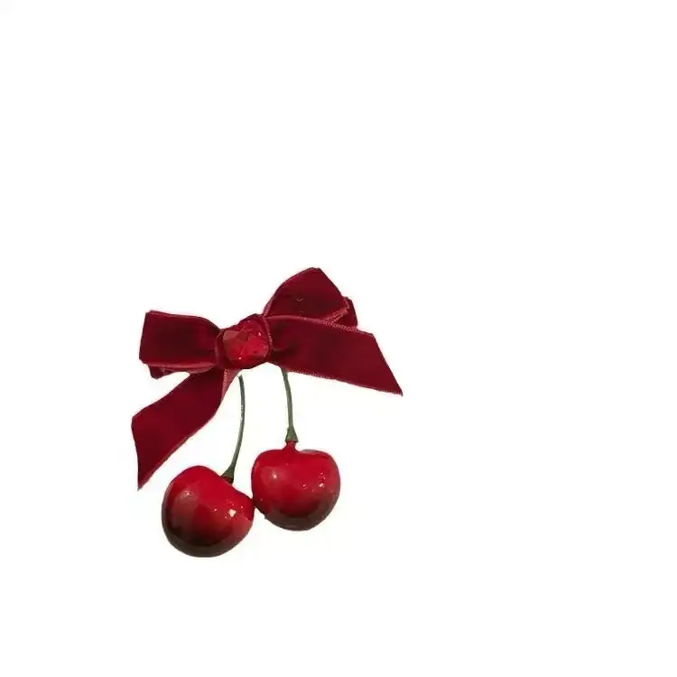 Winter Cherry Red Velvet Hairpins for Women - Image 6