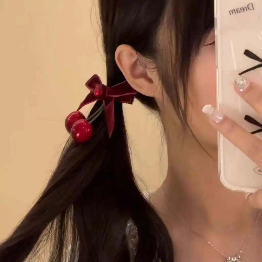 Winter Cherry Red Velvet Hairpins for Women — feature 6