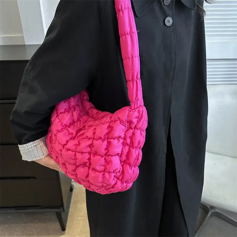 Black Pleated Bubble Shoulder Bag for Women - Image 9