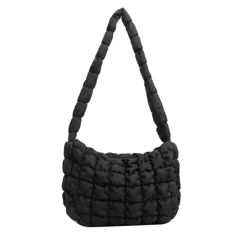 Black Pleated Bubble Shoulder Bag for Women - Image 11