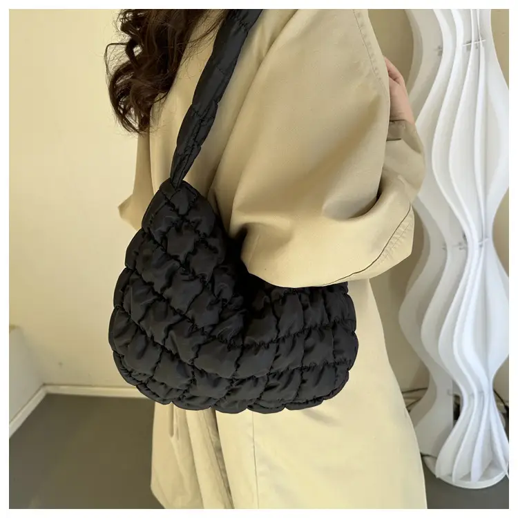 Black Pleated Bubble Shoulder Bag for Women — feature 10