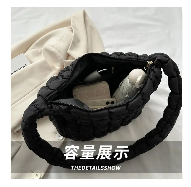 Black Pleated Bubble Shoulder Bag for Women — feature 7