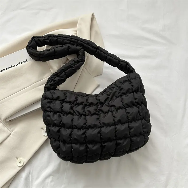 Black Pleated Bubble Shoulder Bag for Women - Image 3