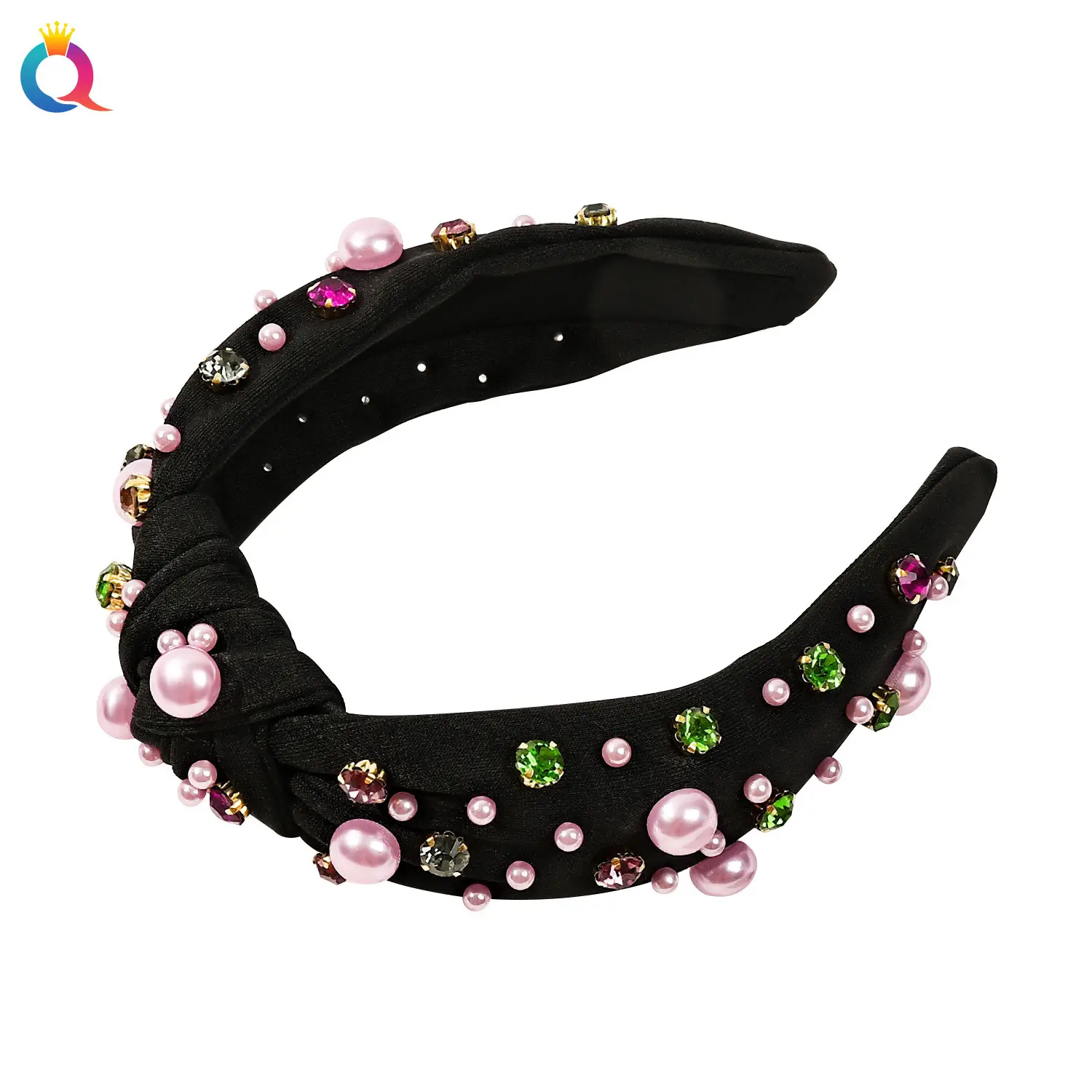 Black Rhinestone Pearl Skull Top Headband for Women - Image 9