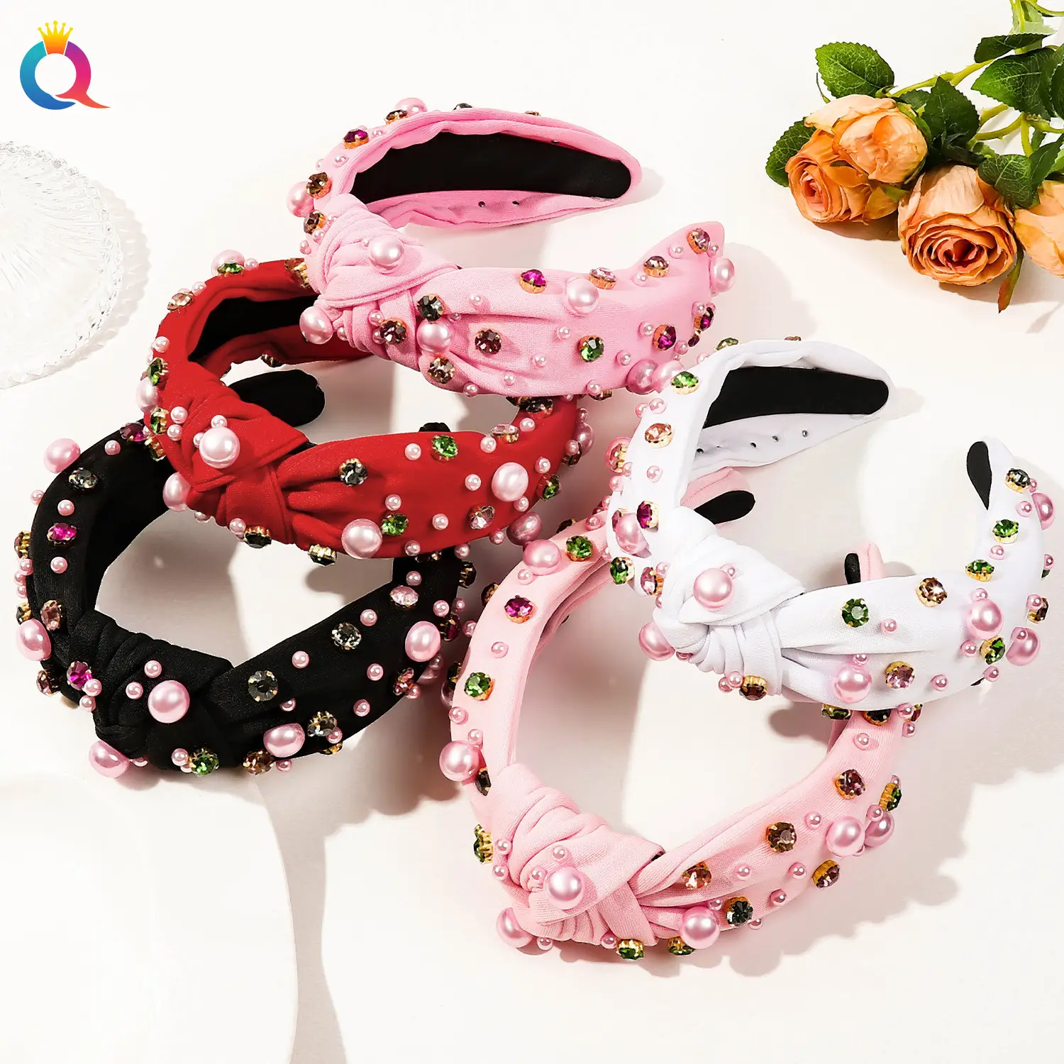 Black Rhinestone Pearl Skull Top Headband for Women — feature 15
