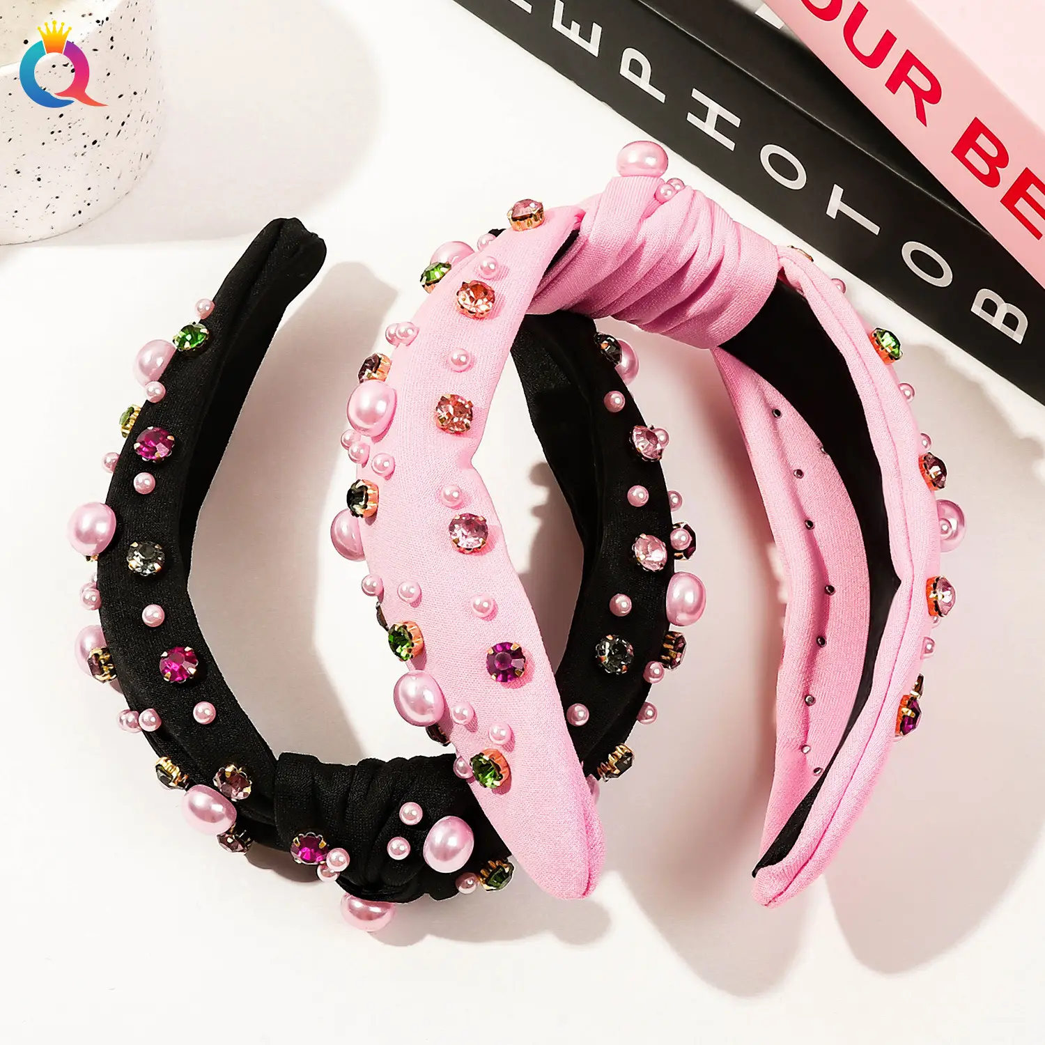 Black Rhinestone Pearl Skull Top Headband for Women — feature 20